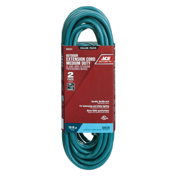 Ace 15' Green Indoor/Outdoor Extension Cords 2/Pack