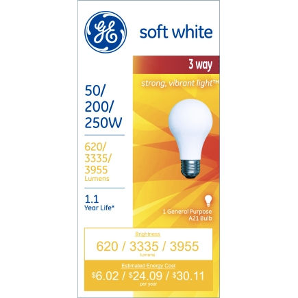GE Lighting Soft White 3-way 97494 50//100//150-Watt 2155-Lumen A21 Light Bulb with Medium Base 12-Pack