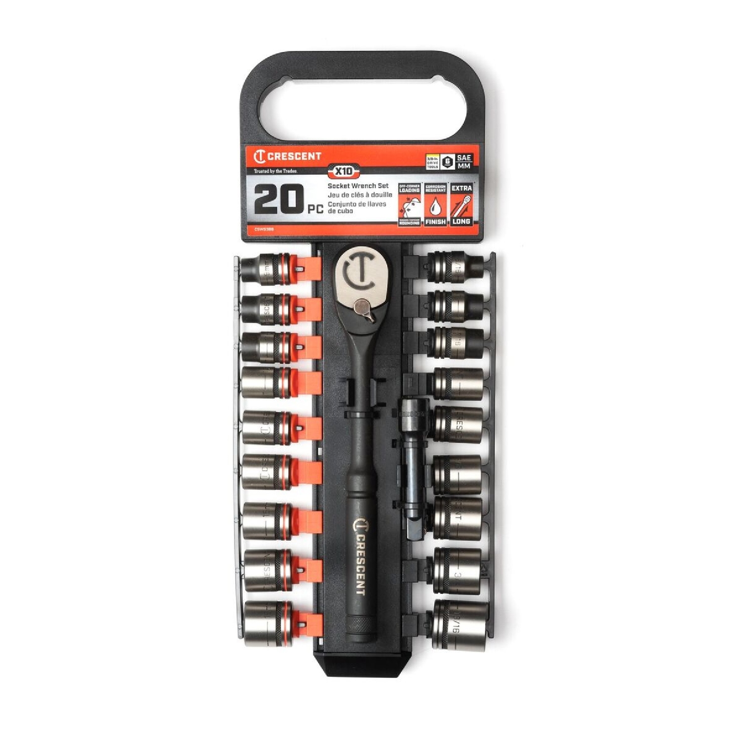Crescent 3/8 in. drive Metric and SAE 6 Point Socket Wrench Set 20 pc.